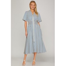 She + Sky She + Sky Short Sleeve Smocked Waist Midi Dress