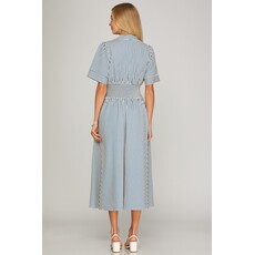 She + Sky She + Sky Short Sleeve Smocked Waist Midi Dress