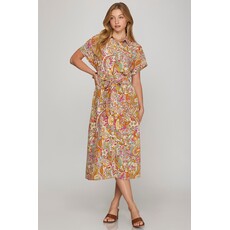 She + Sky She + Sky Drop Shoulder Button Down Midi Dress