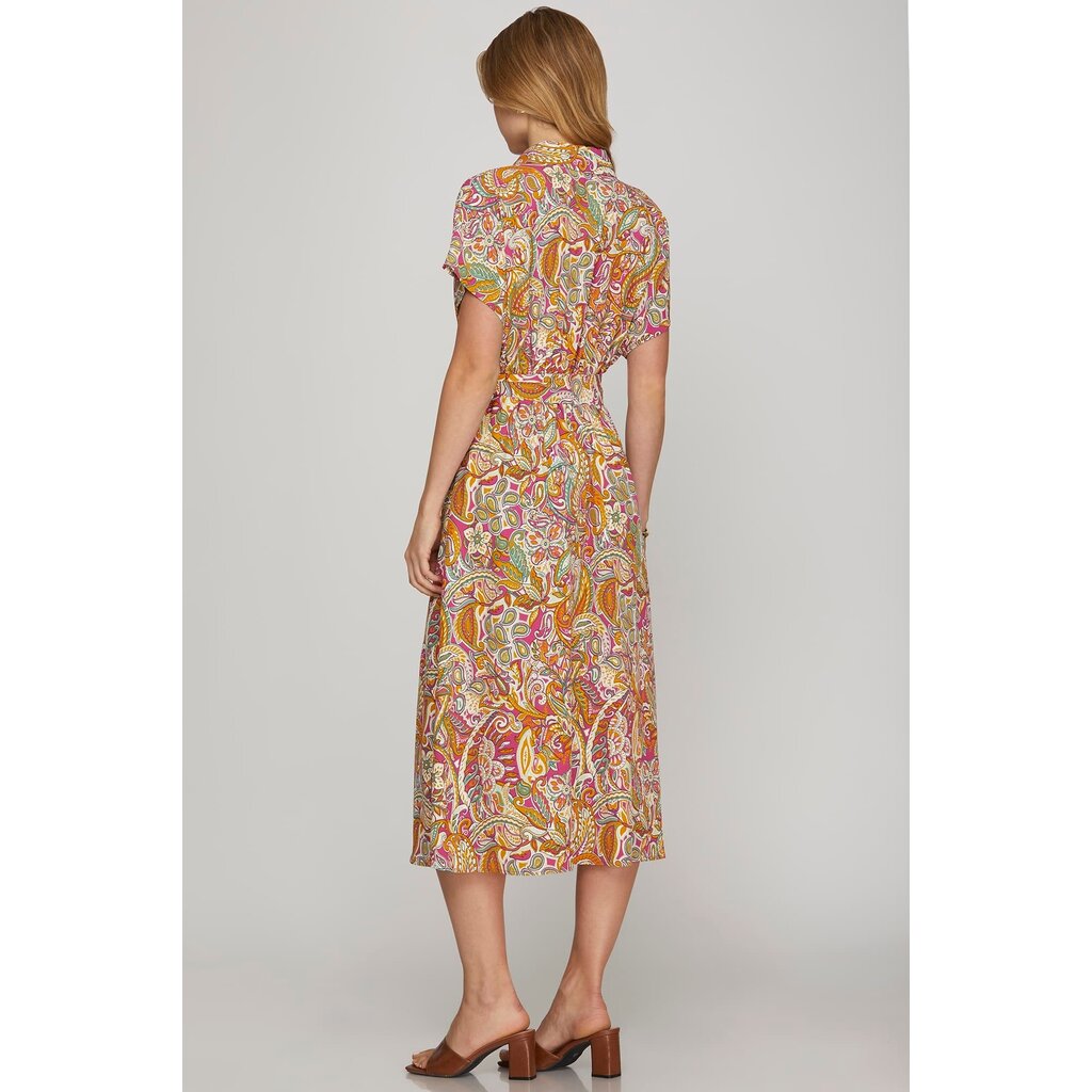 She + Sky She + Sky Drop Shoulder Button Down Midi Dress