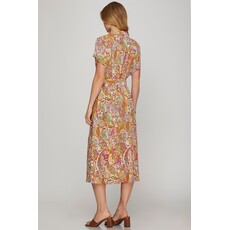 She + Sky She + Sky Drop Shoulder Button Down Midi Dress