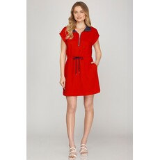 She + Sky She + Sky Collared Mini Dress with Drawstring Waist