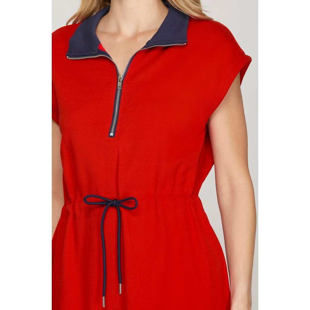 She + Sky She + Sky Collared Mini Dress with Drawstring Waist