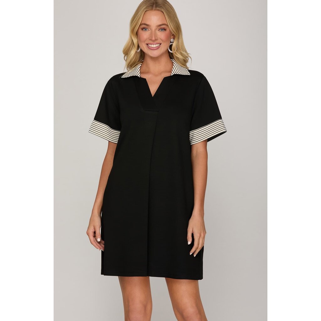 She + Sky She + Sky Drop Shoulder Collared Heavy Knit Mini Dress