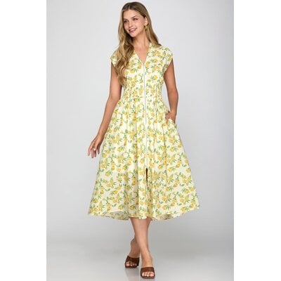 She + Sky Front Zip Printed Midi Dress