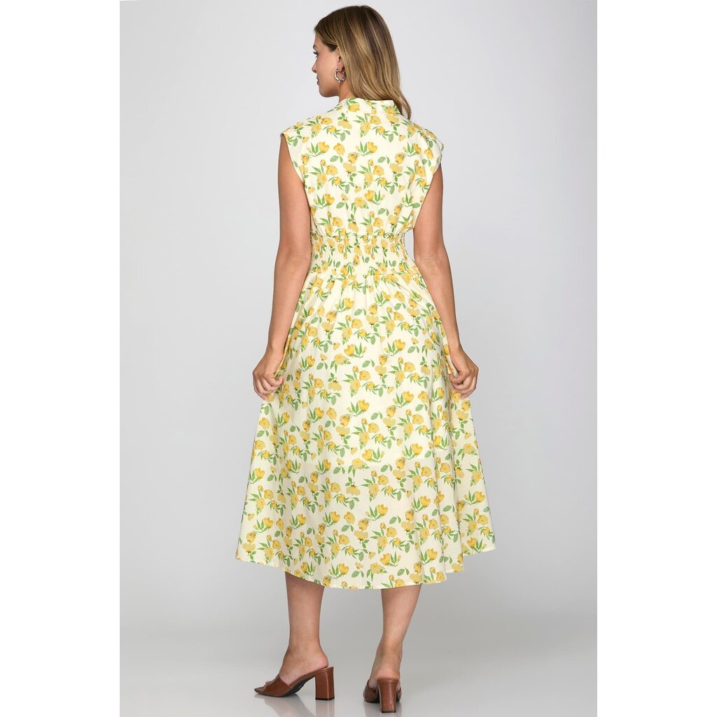 She + Sky She + Sky Front Zip Printed Midi Dress