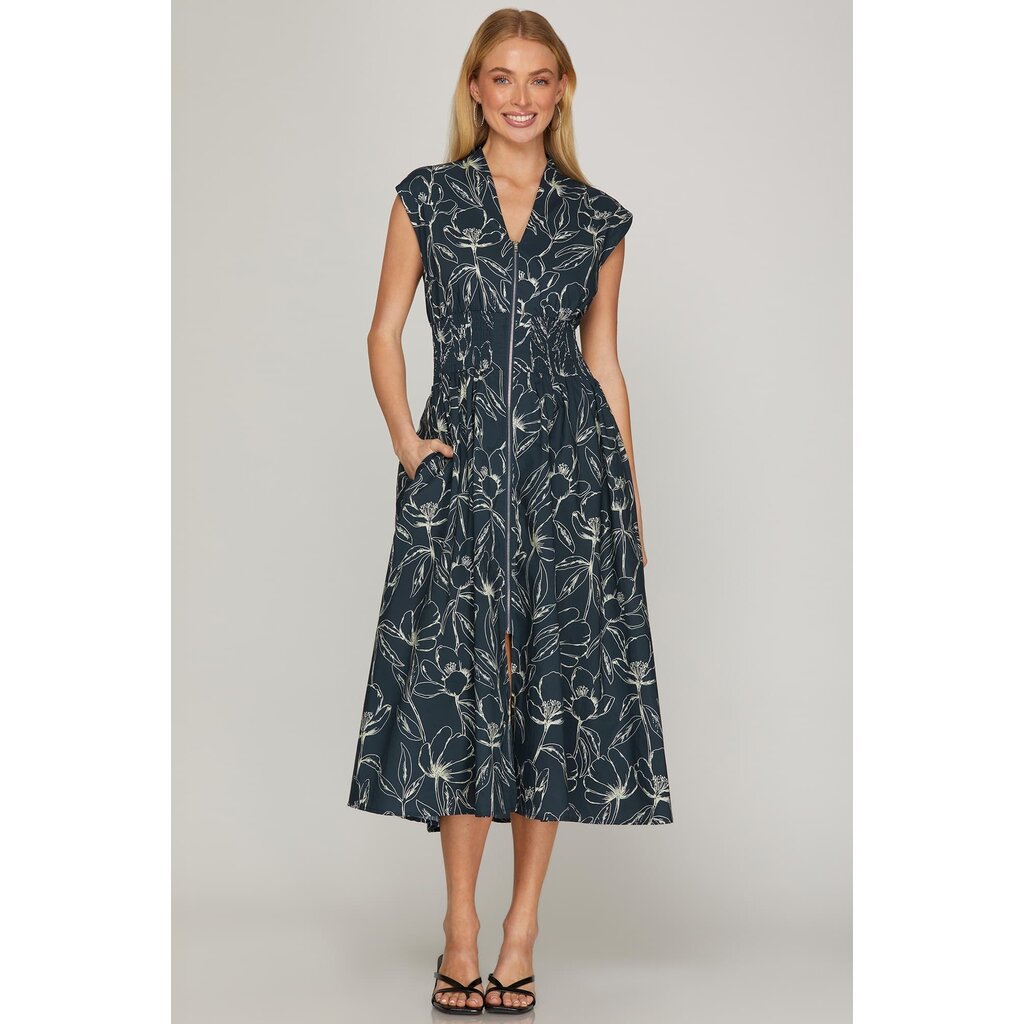 She + Sky She + Sky Drop Shoulder Midi Dress with Pockets