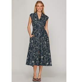 She + Sky Drop Shoulder Midi Dress with Pockets