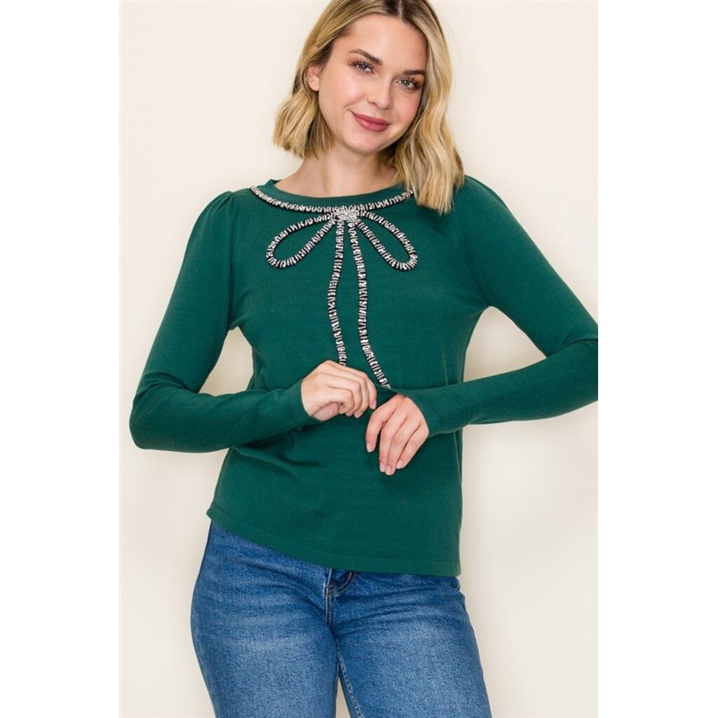 Staccato Staccato Jewel Bow Trim Pullover Sweater