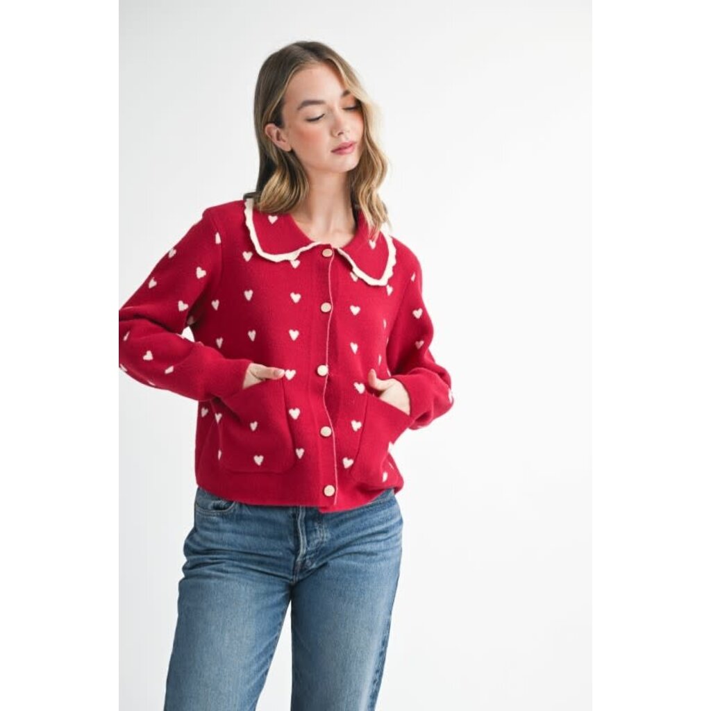 Aemi + Co Aemi + Co Heart Pointelle Peter Pan Cardigan