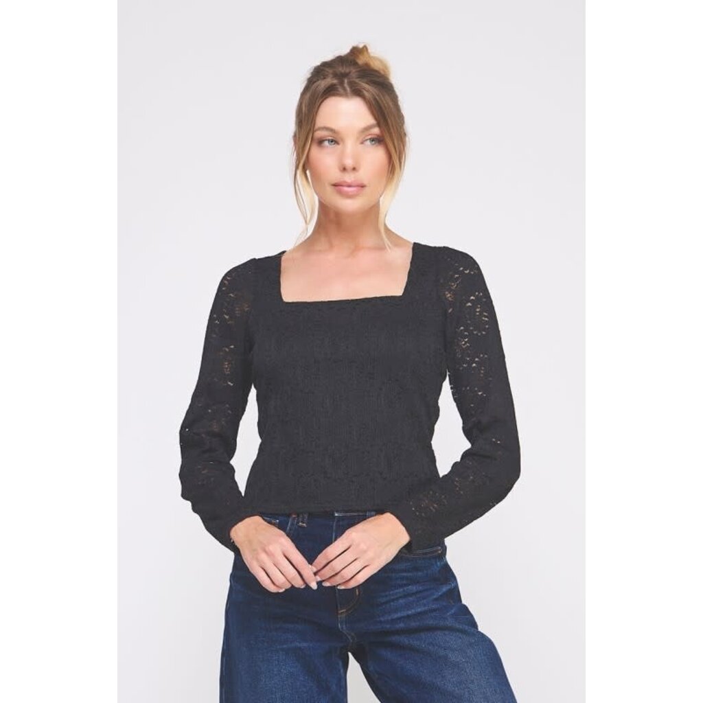 Allie Rose Allie Rose Knit Embroidered Lace Square Neck Top