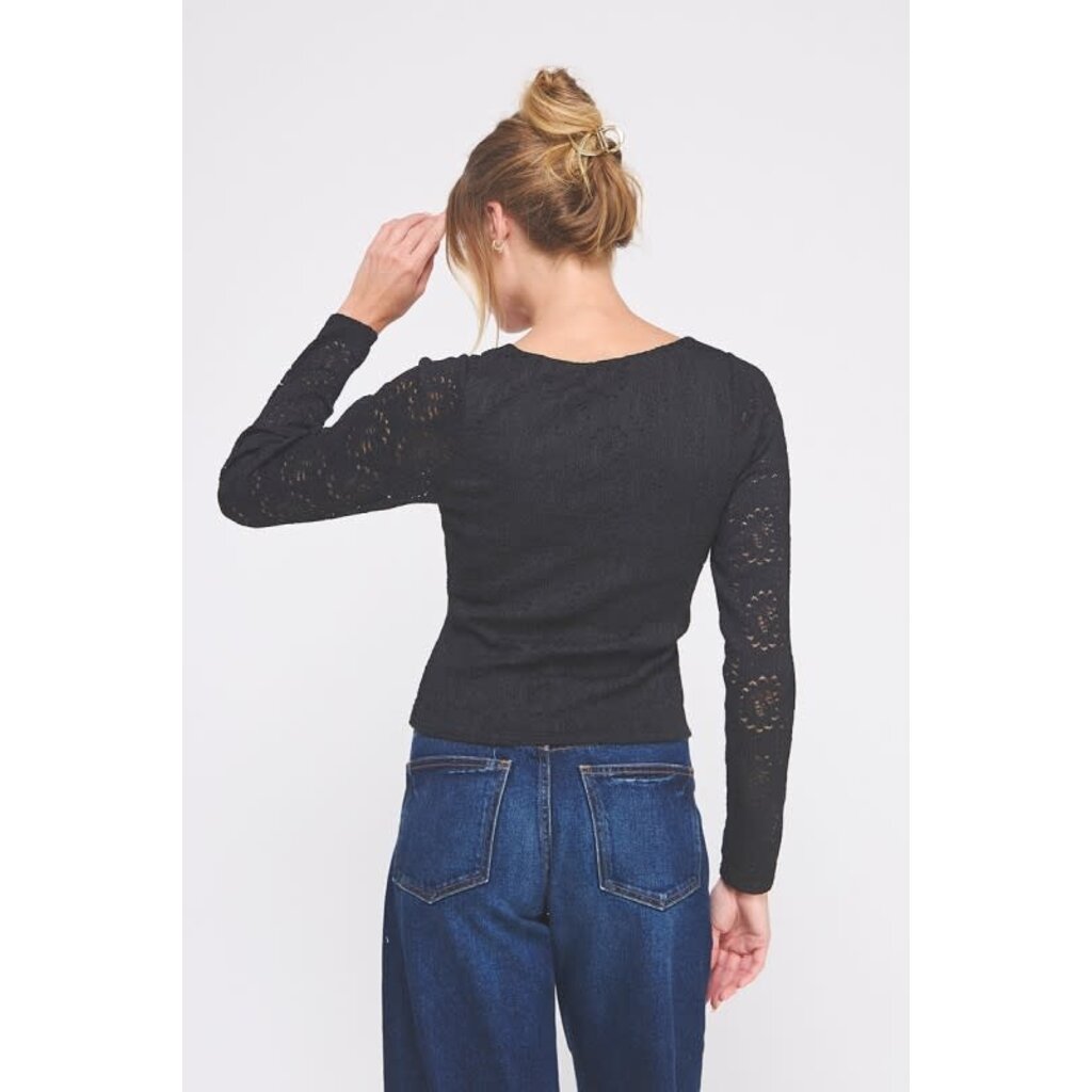 Allie Rose Allie Rose Knit Embroidered Lace Square Neck Top