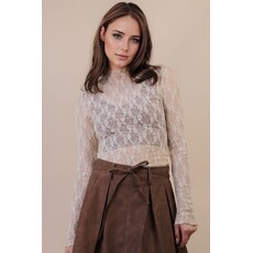 Very J Very J High Neck Fitted Sheer Mesh Lace Knit Top