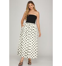 She + Sky Polka Dot Print Tube Midi Dress