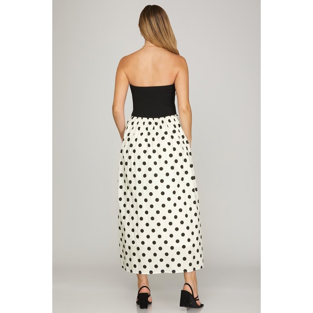She + Sky She + Sky Polka Dot Print Tube Midi Dress