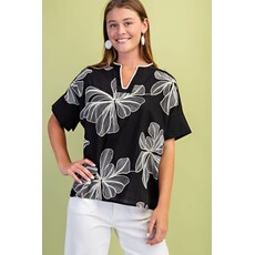 Gigio Gigio Floral Embroidered Popover Top