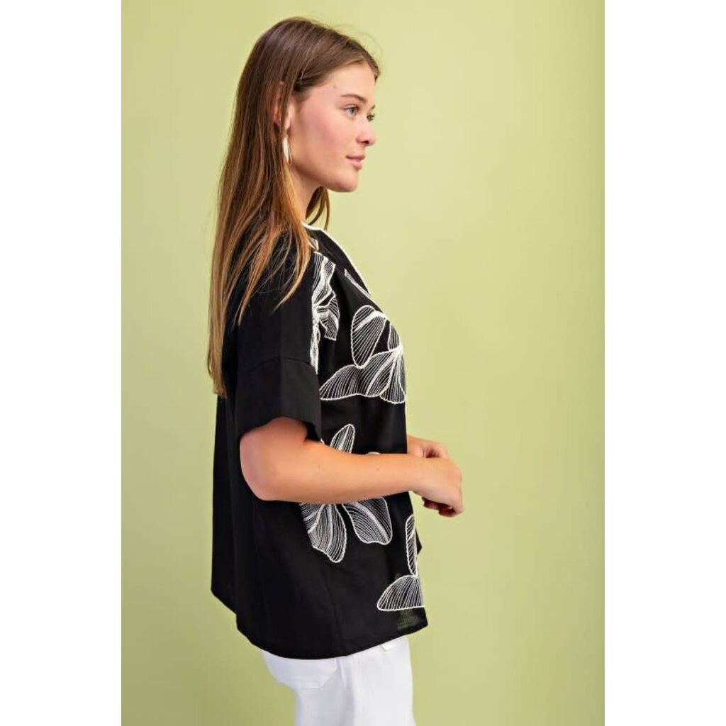 Gigio Gigio Floral Embroidered Popover Top