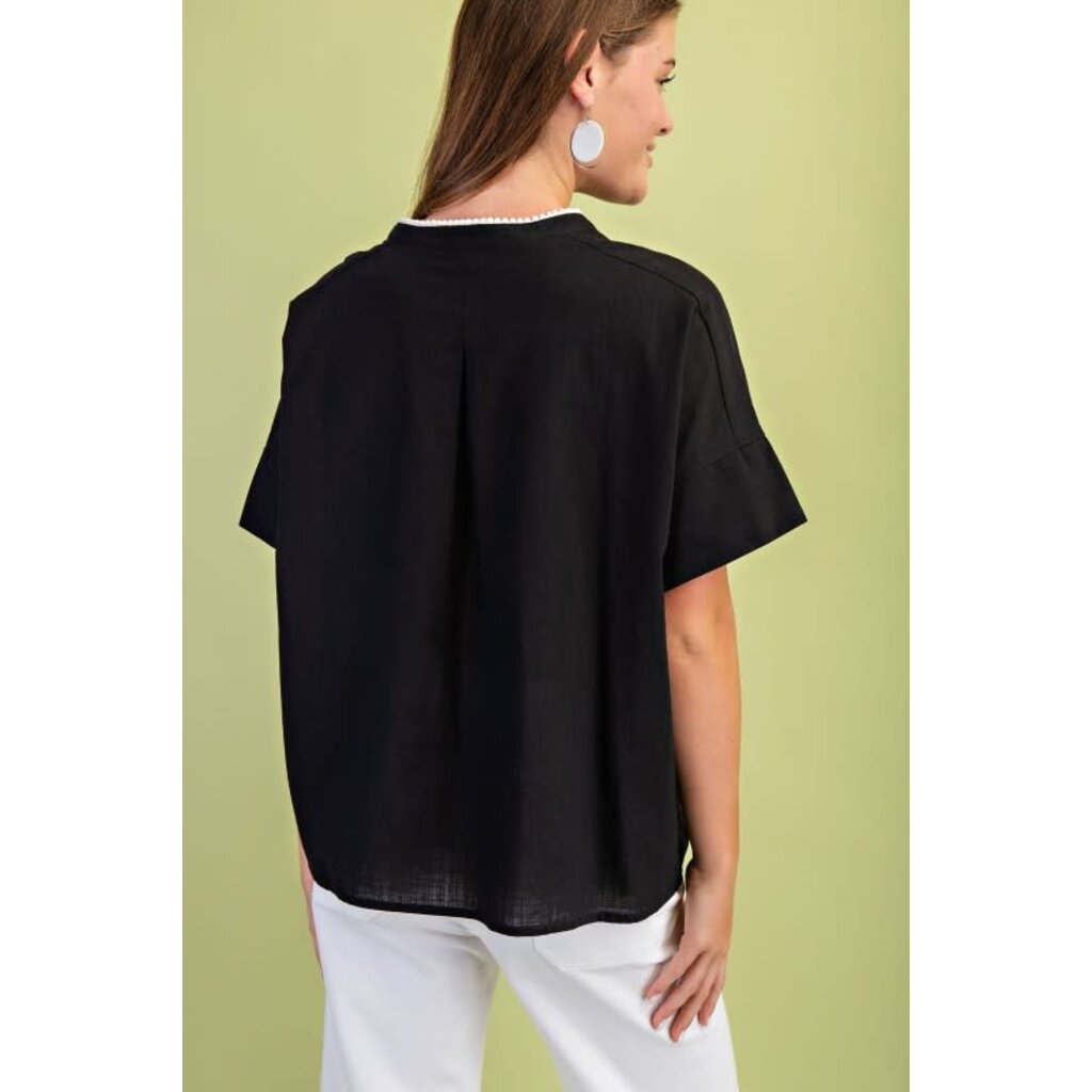 Gigio Gigio Floral Embroidered Popover Top