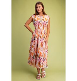 Gigio Floral Print Cap Sleeve Midi Dress