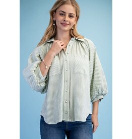 Gigio Striped Balloon Sleeve Blouse