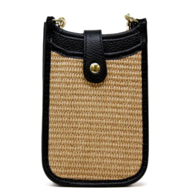 German Fuentes Leather and Straw Crossbody