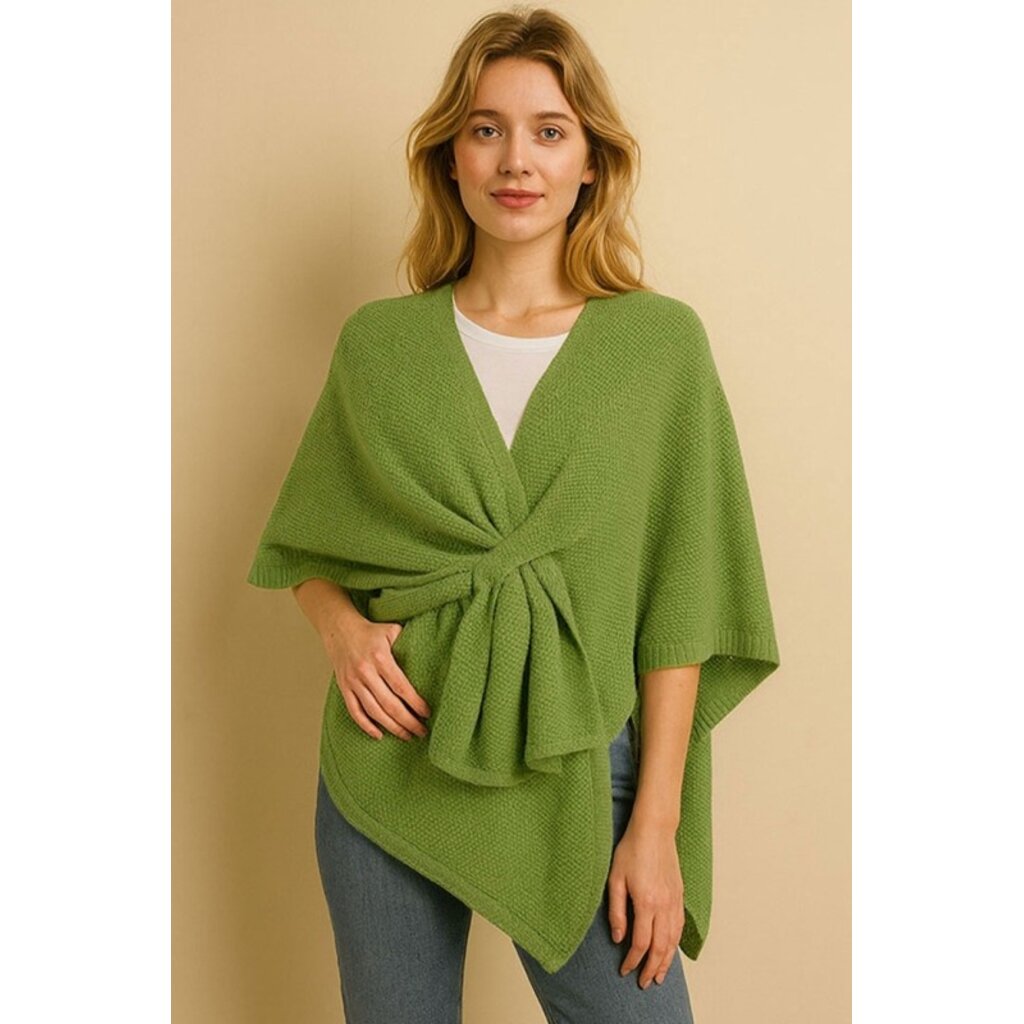 Wona Wona Front Tie Textured Knit Wrap Shawl Poncho