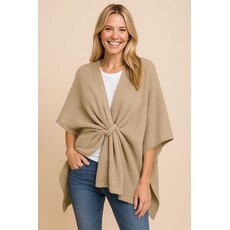 Wona Wona Front Tie Textured Knit Wrap Shawl Poncho