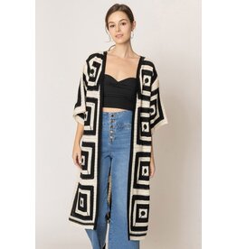 Wona Geometric Square Pattern Crochet Long Cardigan