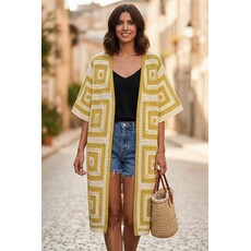 Wona Wona Geometric Square Pattern Crochet Long Cardigan