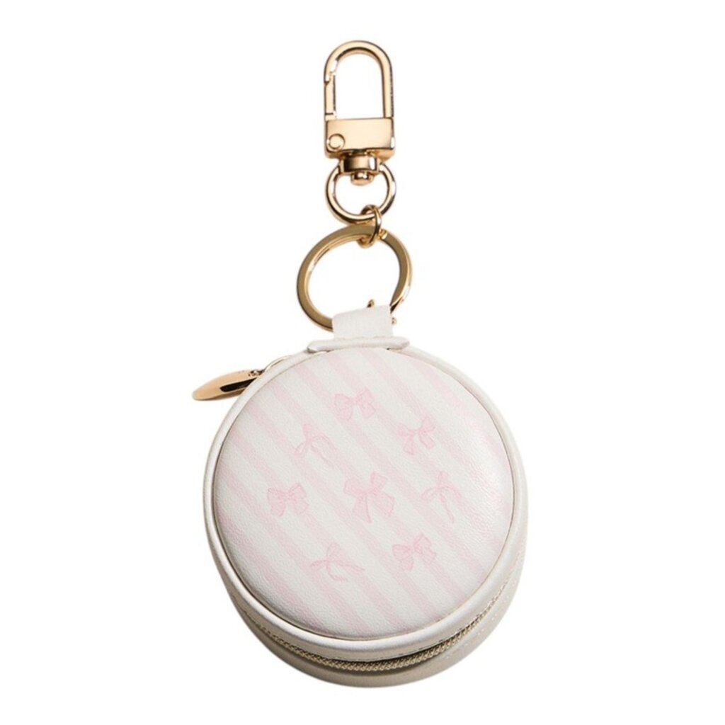 Wona Wona Bow Striped Round Shaped Jewelry Case Keychain