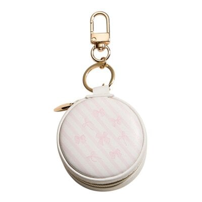 Wona Bow Striped Round Shaped Jewelry Case Keychain