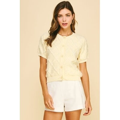 Pinch Textured Diamond Pattern Knit Cardigan