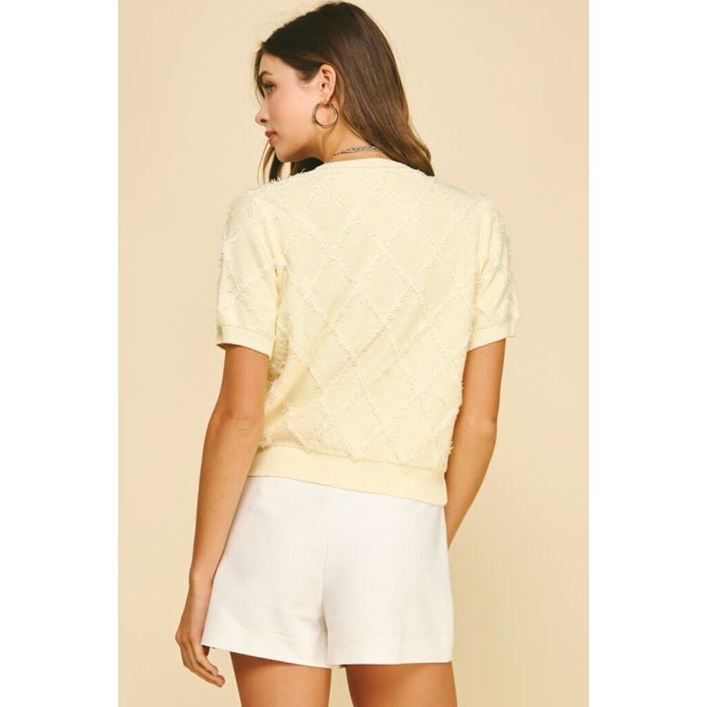 Pinch Pinch Textured Diamond Pattern Knit Cardigan