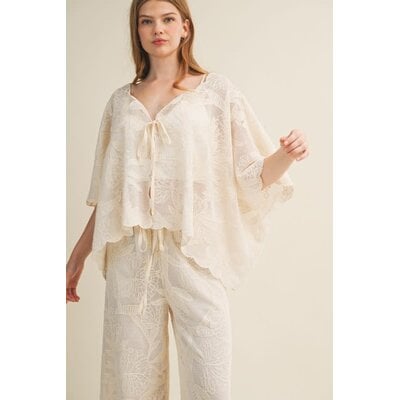 Mustard Seed Faux Crochet Oversized Top