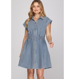 She + Sky Denim Zip Up Mini Dress