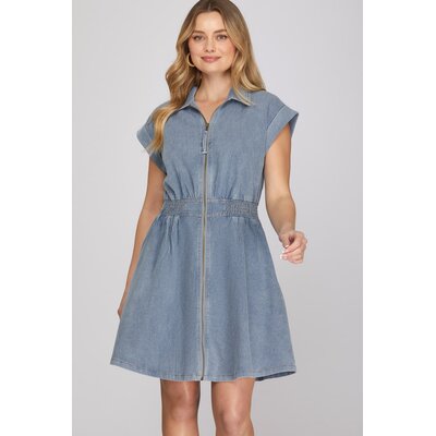 She + Sky Denim Zip Up Mini Dress