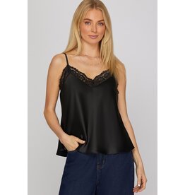 She + Sky Front Lace Satin Cami Top
