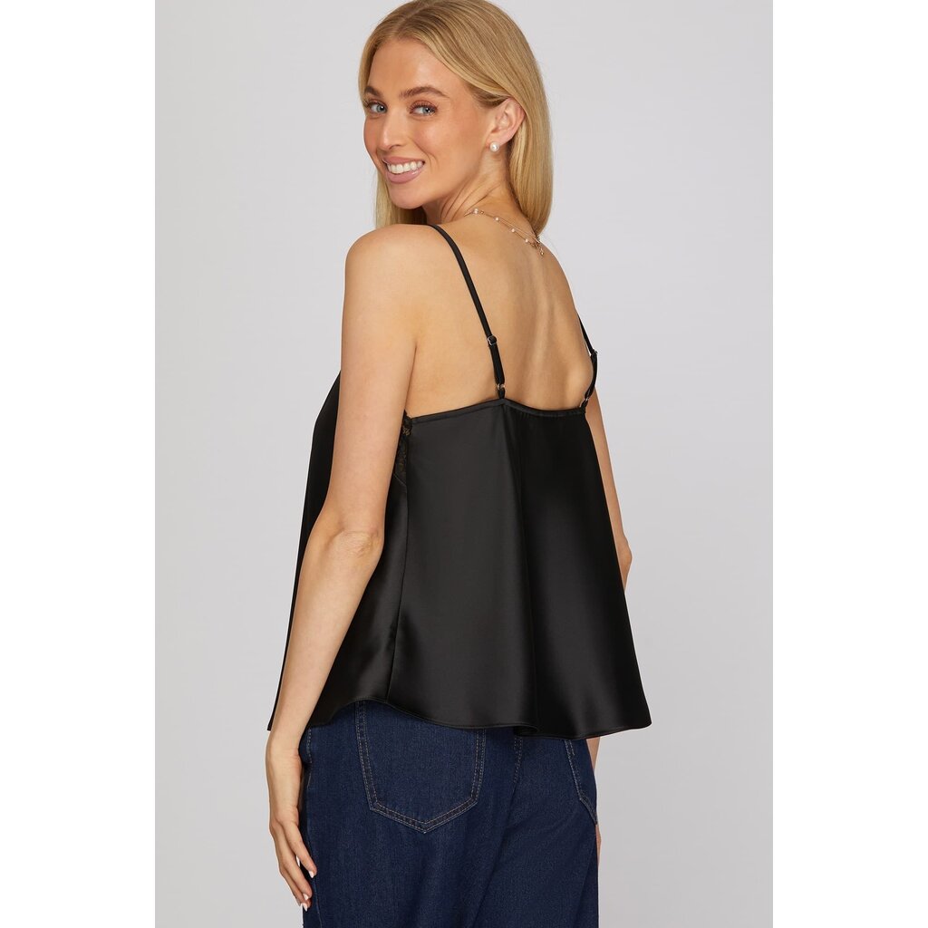 She + Sky She + Sky Front Lace Satin Cami Top