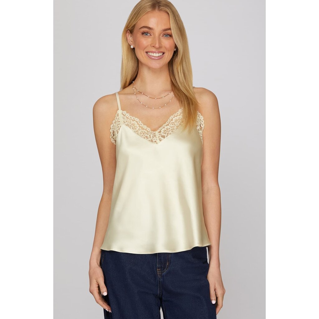 She + Sky She + Sky Front Lace Satin Cami Top