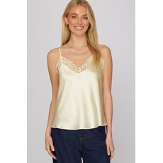 She + Sky She + Sky Front Lace Satin Cami Top