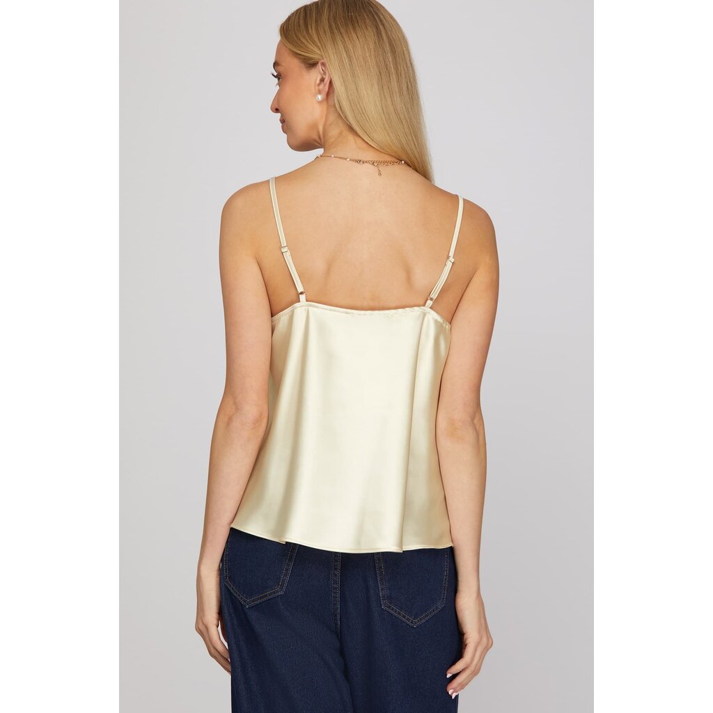 She + Sky She + Sky Front Lace Satin Cami Top