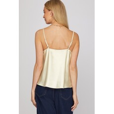She + Sky She + Sky Front Lace Satin Cami Top
