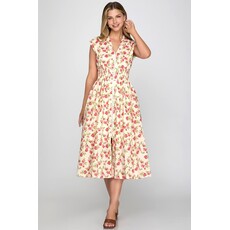 She + Sky She + Sky Front Zip Printed Midi Dress