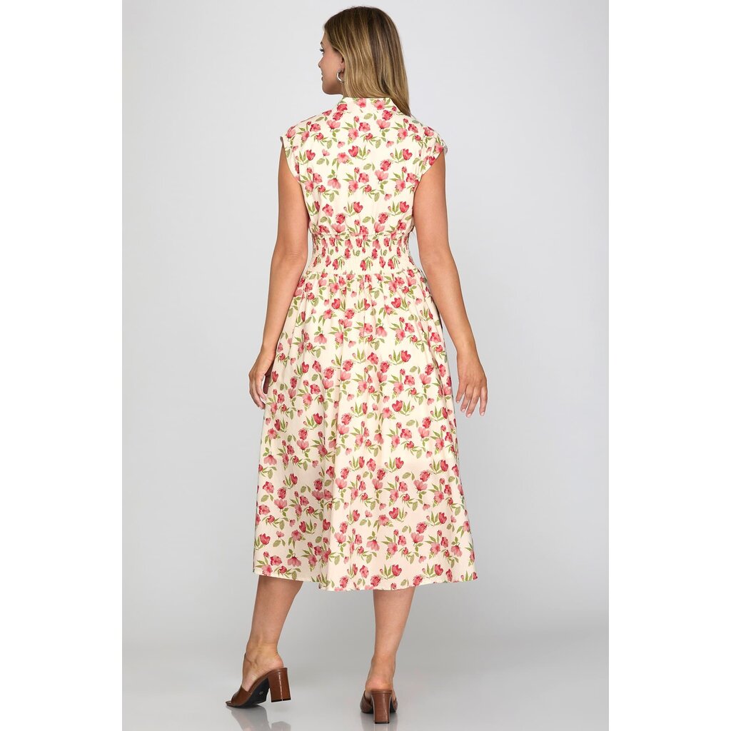 She + Sky She + Sky Front Zip Printed Midi Dress