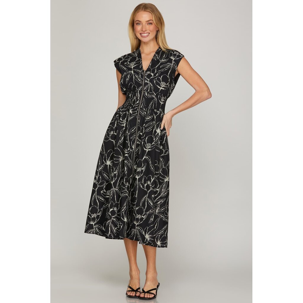 She + Sky She + Sky Drop Shoulder Midi Dress with Pockets