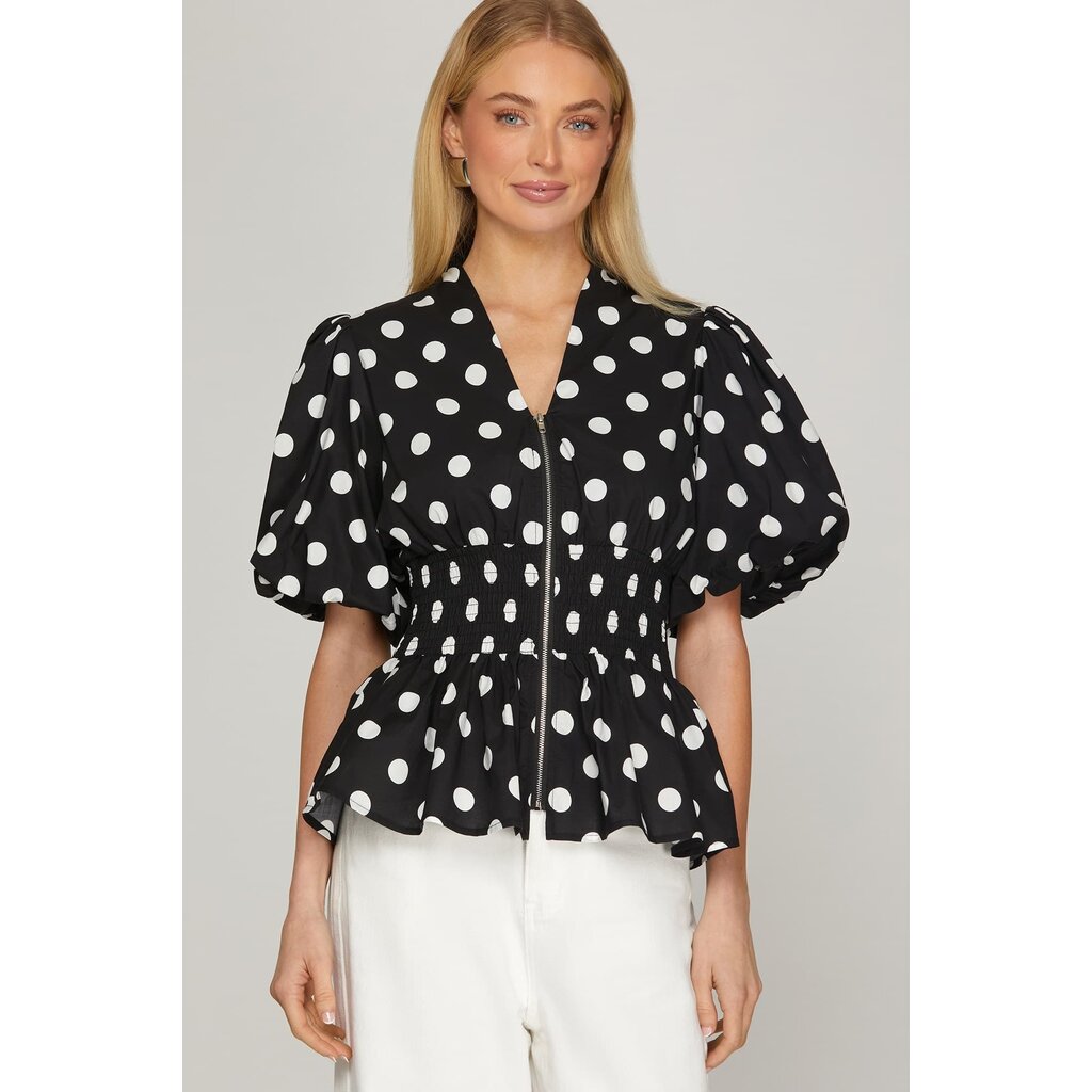 She + Sky She + Sky Puff Sleeve Polka Dot Top