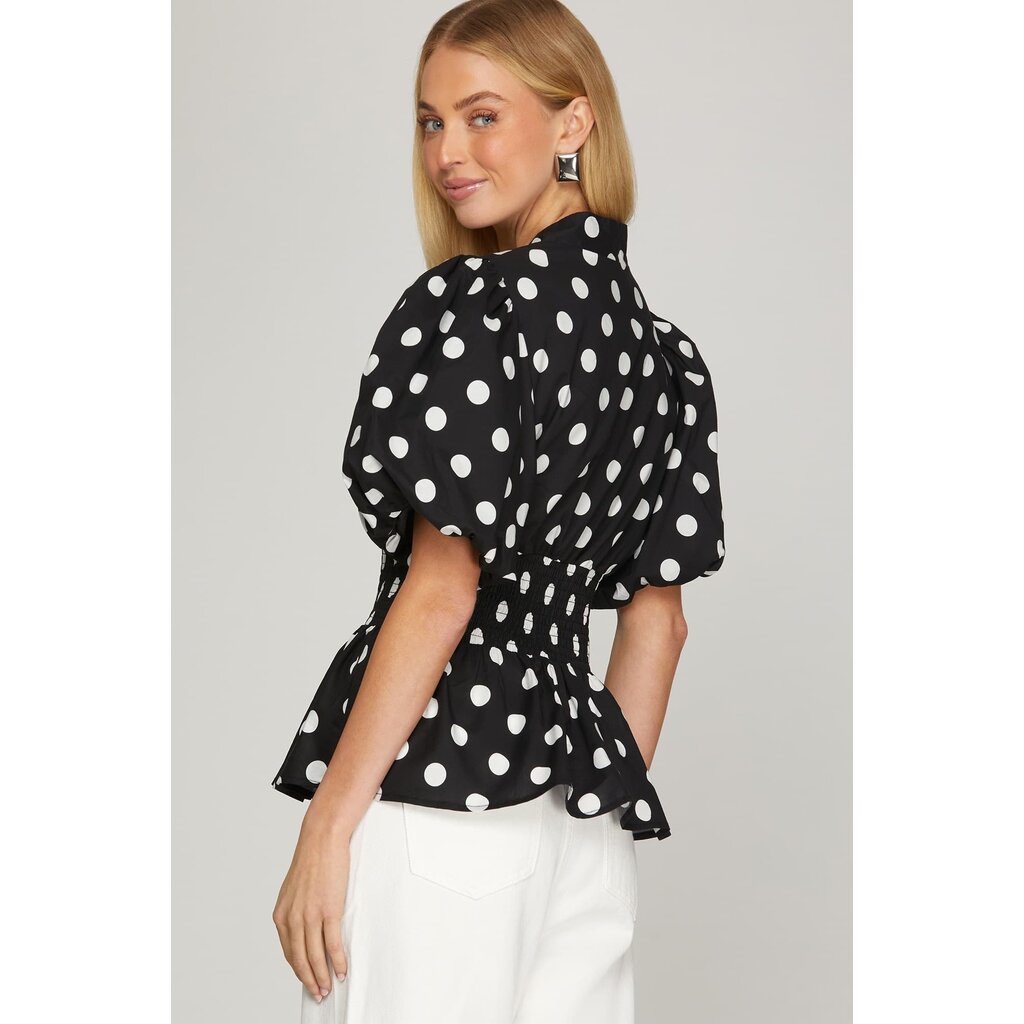 She + Sky She + Sky Puff Sleeve Polka Dot Top