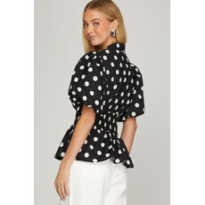 She + Sky She + Sky Puff Sleeve Polka Dot Top