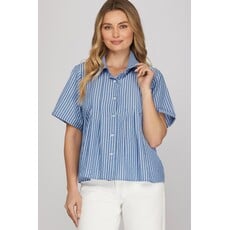 She + Sky She + Sky Short Sleeve Woven Striped Shirt