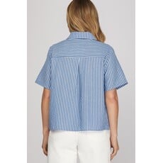 She + Sky She + Sky Short Sleeve Woven Striped Shirt